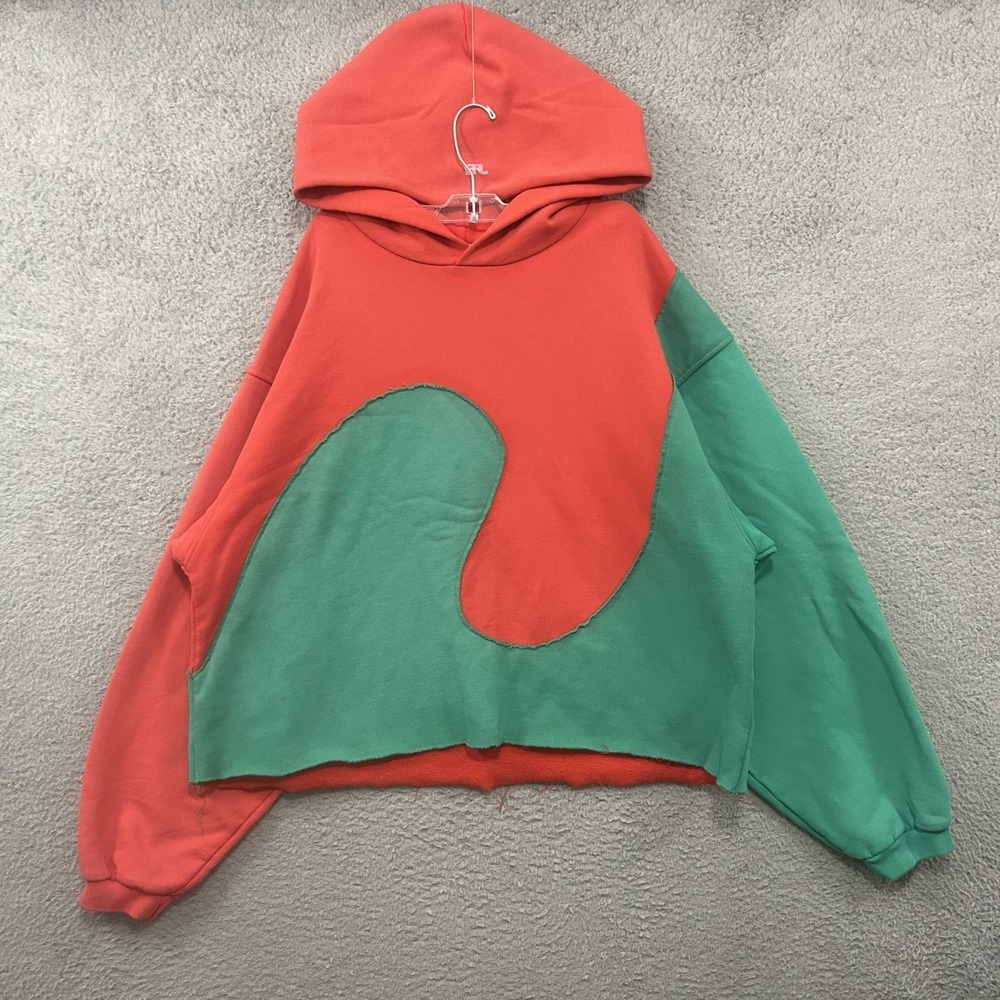 ERL Hoodie Mens Extra Large Green Red Wave Swirl Pullover Sweatshirt Rave Adult